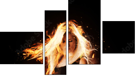 Burning girl with flaming guitar on black background - Four-piece canvas print, Fortyk