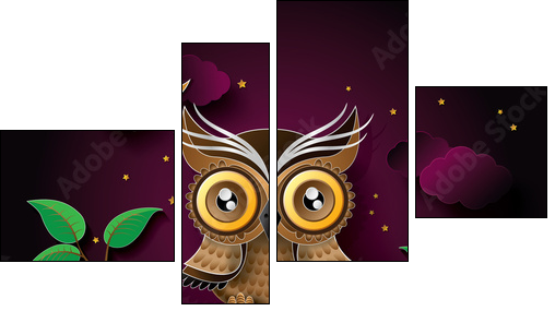 vector of owl and moon. - Four-piece canvas print, Fortyk