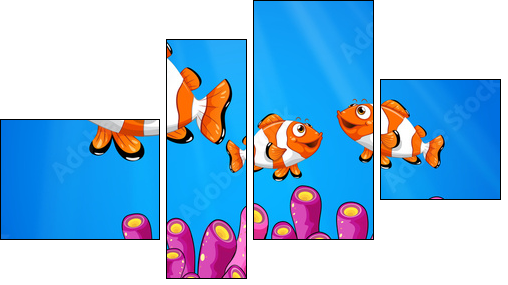 Clownfishes under the sea - Four-piece canvas print, Fortyk