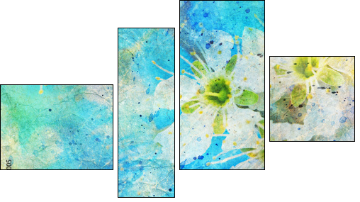 messy watercolor splatter and blooming spring twig - Four-piece canvas print, Fortyk