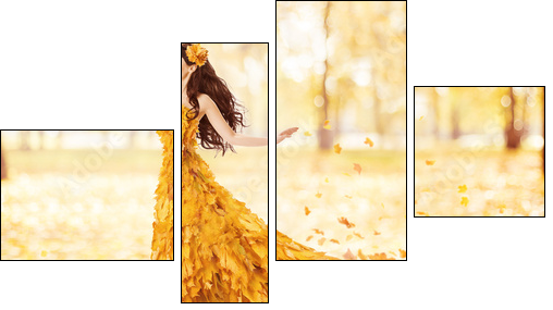 Autumn woman in fashion dress of fall maple leaves, artistic - Four-piece canvas print, Fortyk