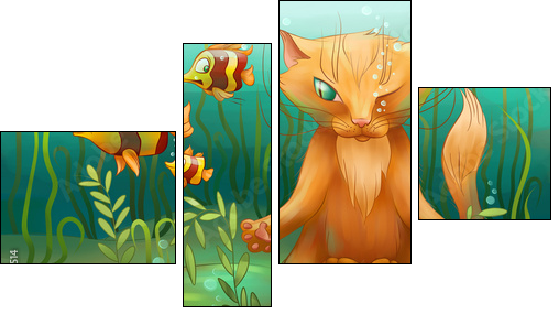 underwater cat doing yoga - Four-piece canvas print, Fortyk