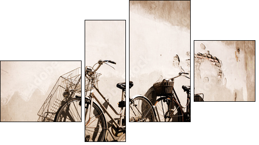 Italian old-style bicycles leaning against a wall  - Four-piece canvas print, Fortyk