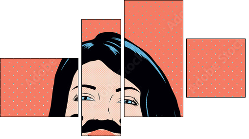Pop art illustration with girl holding mustache mask. - Four-piece canvas print, Fortyk