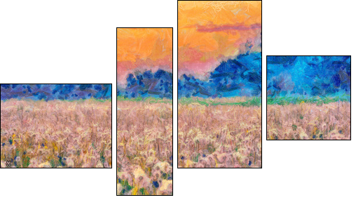 Summer meadow blow balls landscape painting - Four-piece canvas print, Fortyk