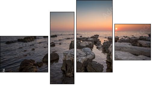 Sunset Over the Sea with Rocks in Foreground - Four-piece canvas print, Fortyk