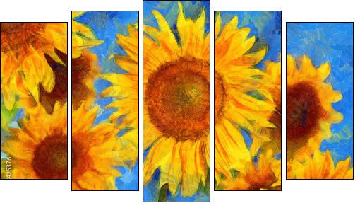 Sunflowers.Van Gogh style imitation. Digital painting. - Five-piece canvas print, Pentaptych