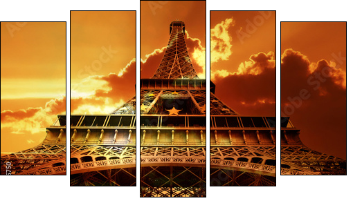 Eiffel tower on sunset - Five-piece canvas print, Pentaptych