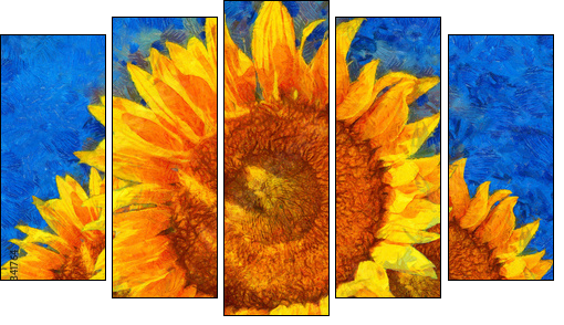 Sunflowers.Van Gogh style imitation. Digital imitation of post impressionism oil painting. - Five-piece canvas print, Pentaptych