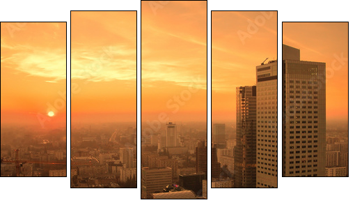 Sunset over Warsaw downtown - Five-piece canvas print, Pentaptych