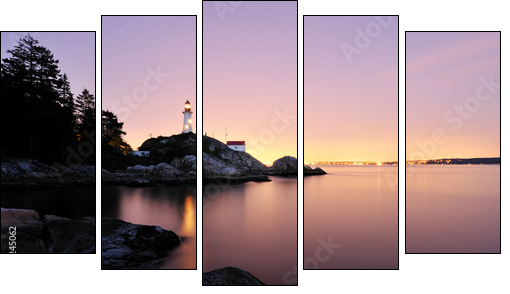 Point Atkinson Lighthouse in West Vancouver, Long Exposure - Five-piece canvas print, Pentaptych