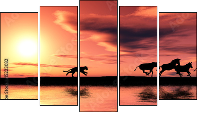 Hunting cougar. - Five-piece canvas print, Pentaptych