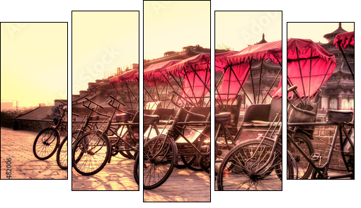 Xi'an / China  - Town wall with bicycles - Five-piece canvas print, Pentaptych