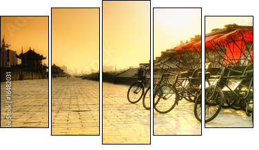 Xi'an / China  - Town wall with bicycles - Five-piece canvas print, Pentaptych