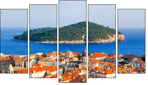 Town Dubrovnik and island in Croatia - Five-piece canvas print, Pentaptych