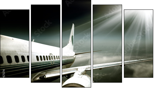 the airplane with the blue sky background. - Five-piece canvas print, Pentaptych