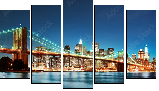 Brooklyn bridge at night - Five-piece canvas print, Pentaptych