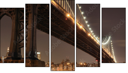 New York City Skyline and Manhattan Bridge At Night - Five-piece canvas print, Pentaptych