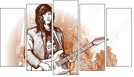 guitarist on grunge background - Five-piece canvas print, Pentaptych