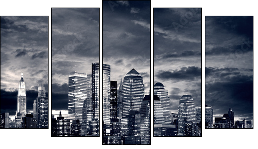 New York City Downtown from Jersey side. - Five-piece canvas print, Pentaptych