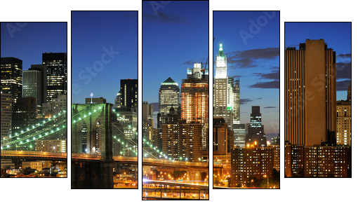 New york Manhattan bridge after sunset - Five-piece canvas print, Pentaptych