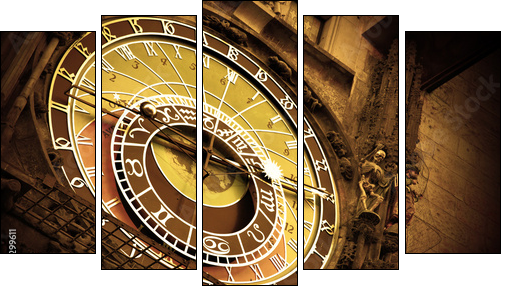 Old astronomical clock on Old Town Hall, Prague - Five-piece canvas print, Pentaptych