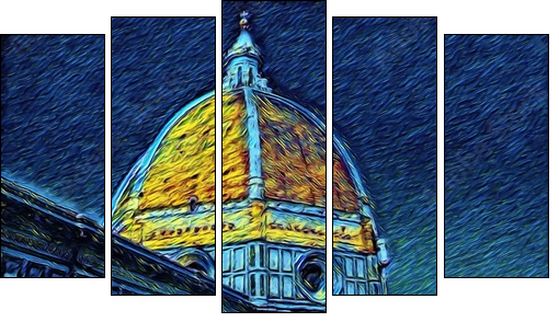 Florence Cathedral in Tuscany, Italy. Italian architecture. Big size oil painting fine art. Van Gogh style impressionism drawing artwork. Creative artistic print for canvas or poster. - Five-piece canvas print, Pentaptych