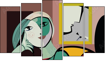 Colorful abstract background, inspired by Picasso, woman in armchair - Five-piece canvas print, Pentaptych