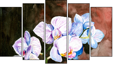 Orchid watercolor painted. - Five-piece canvas print, Pentaptych