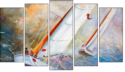 Sea regatta - Five-piece canvas print, Pentaptych