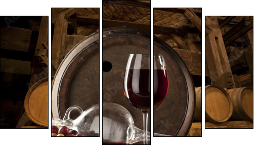 the still life with glass of red wine - Five-piece canvas print, Pentaptych