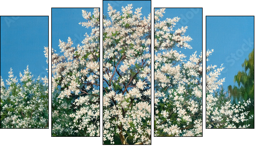 Blossoming spring garden - Five-piece canvas print, Pentaptych
