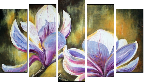 Magnolia flowers.My own artwork. - Five-piece canvas print, Pentaptych
