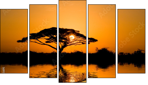 acacia tree at sunrise - Five-piece canvas print, Pentaptych