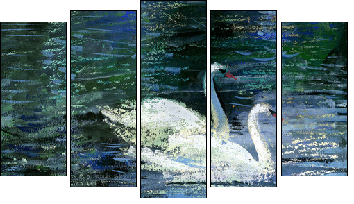 Two swans - Five-piece canvas print, Pentaptych