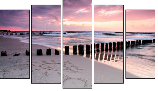 Calmness.Beautiful sunset with symbol of love. - Five-piece canvas print, Pentaptych