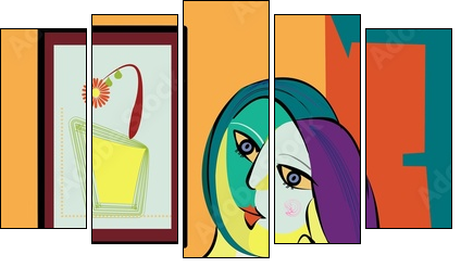 Colorful abstract background, cubism art style, portrait of woman sitting - Five-piece canvas print, Pentaptych
