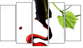 Pouring red wine in glass with rod isolated on white - Five-piece canvas print, Pentaptych