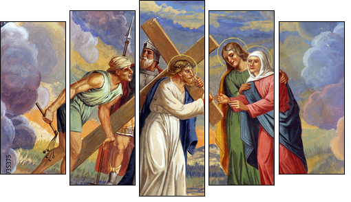 Jesus meets His Mother - Five-piece canvas print, Pentaptych