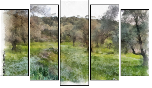 olives fields painting - Five-piece canvas print, Pentaptych