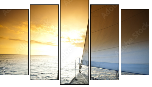 Sailing and sunset sky - Five-piece canvas print, Pentaptych