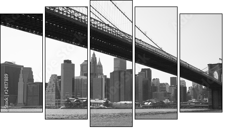 New York City Brooklyn bridge black & white - Five-piece canvas print, Pentaptych