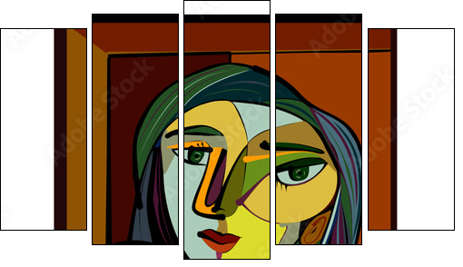 Colorful abstract background, cubism art style, thinking woman - Five-piece canvas print, Pentaptych