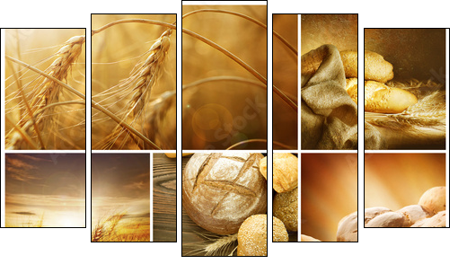 Wheat Collage.Harvest concepts - Five-piece canvas print, Pentaptych