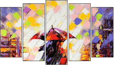Two enamoured under an umbrella - Five-piece canvas print, Pentaptych