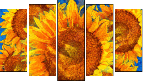 Sunflowers arrangement. Van Gogh style imitation. - Five-piece canvas print, Pentaptych