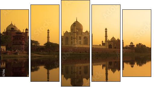 Taj Mahal sunset reflection, Yamuna River. - Five-piece canvas print, Pentaptych
