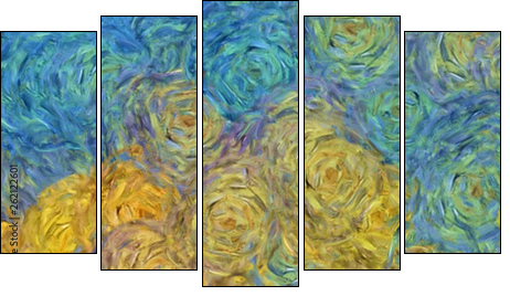 Abstract texture background. Digital painting in Vincent Van Gogh style artwork. Hand drawn artistic pattern. Modern art. Good for printed pictures, postcards, posters or wallpapers and textile print. - Five-piece canvas print, Pentaptych