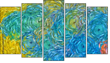 Abstract impressionism painting in Vincent Van Gogh style imitation. Art design background pattern for artistic creative printing production. Wall poster or canvas print template for interior decor. - Five-piece canvas print, Pentaptych
