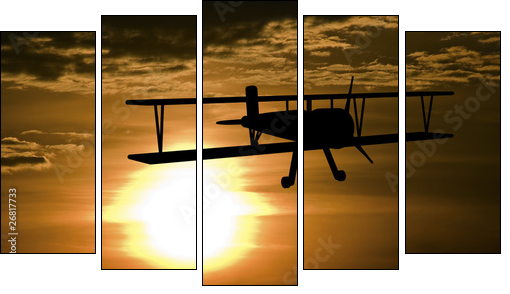 Airplane and sunset - Five-piece canvas print, Pentaptych